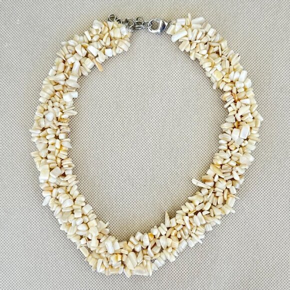 Various Natural Stone Necklace Sea Shell Chips Neutral Tones Cream - Picture 3 of 3